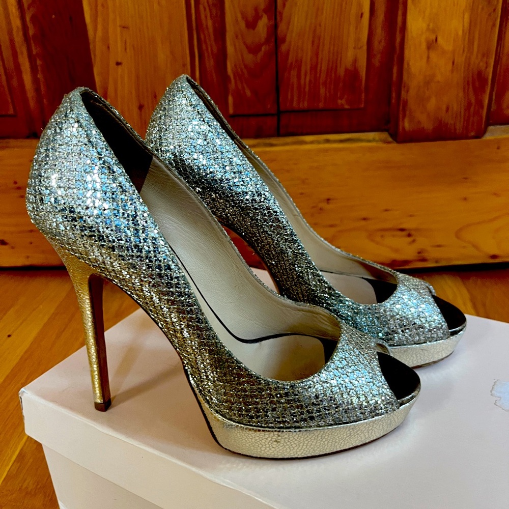 Jimmy Choi Champagne glitter silver heels size 38